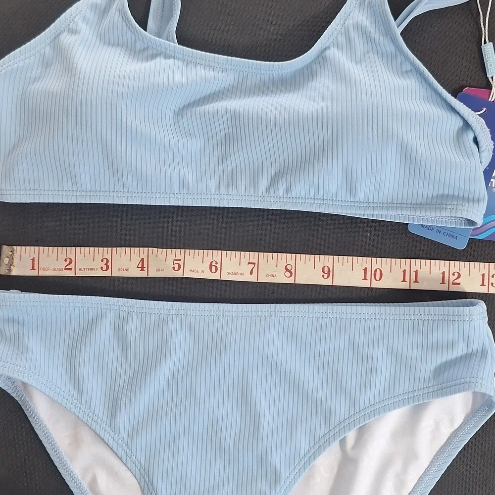 Mienqe Light Blue Ribbed Swim Bikini Set